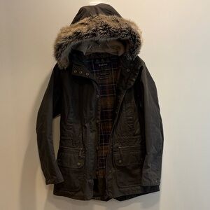 EUC Barbour Women’s Waxed Hooded Jacket, 6